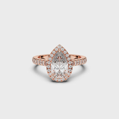 PEAR HALO RING 3.00 CTTW