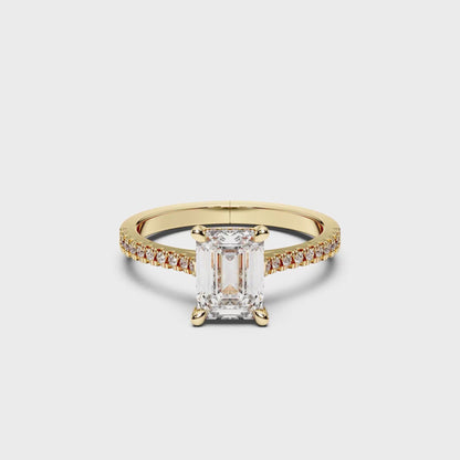 EMERALD HIDDEN HALO WITH SIDE STONE 3.00 CTTW