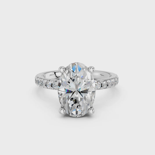 OVAL HIDDEN HALO WITH SIDE STONE PAVE BAND RING 3.00 CTTW