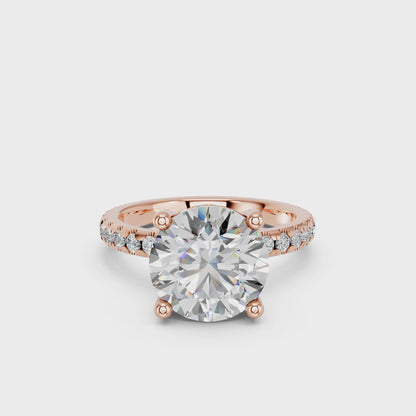 ROUND HIDDEN HALO WITH SIDE STONE PAVE BAND RING 3.00 CTTW