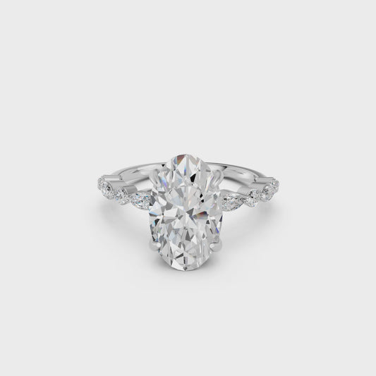 OVAL ENGAGEMENT RING WITH MQ/RD SIDE STONE 3.00 CTTW
