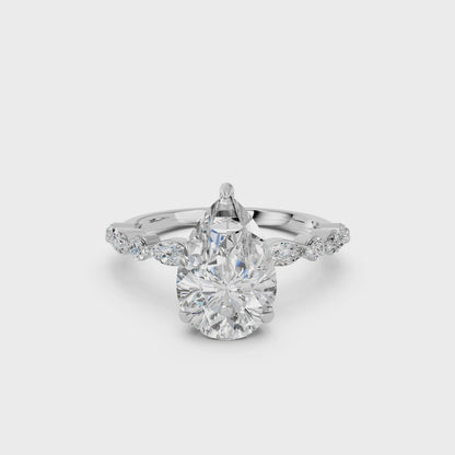 PEAR ENGAGEMENT RING WITH MQ/RD SIDE STONE 2.00 CTTW