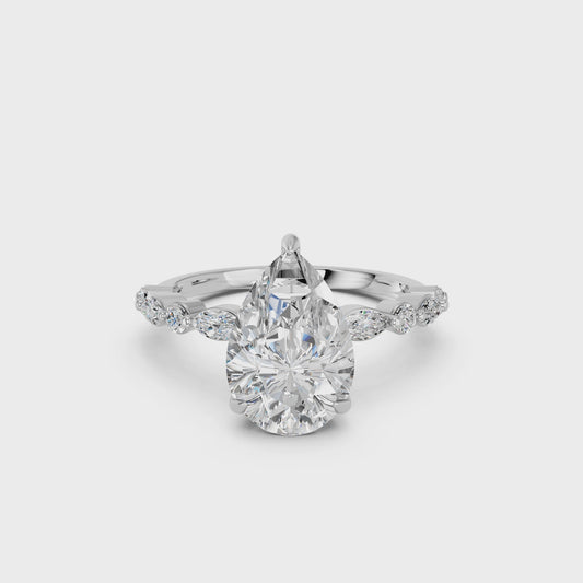 PEAR ENGAGEMENT RING WITH MQ/RD SIDE STONE 3.00 CTTW