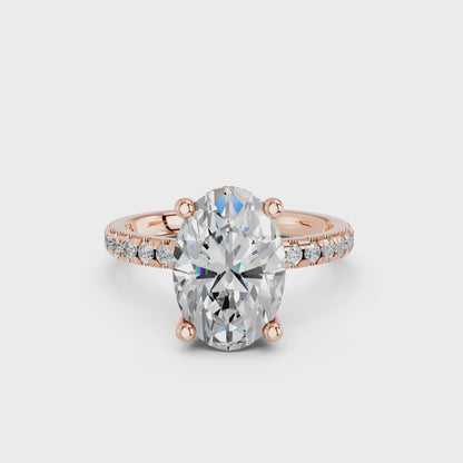 OVAL HIDDEN HALO WITH SIDE STONE PAVE BAND RING 3.00 CTTW