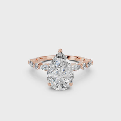 PEAR ENGAGEMENT RING WITH MQ/RD SIDE STONE 2.00 CTTW