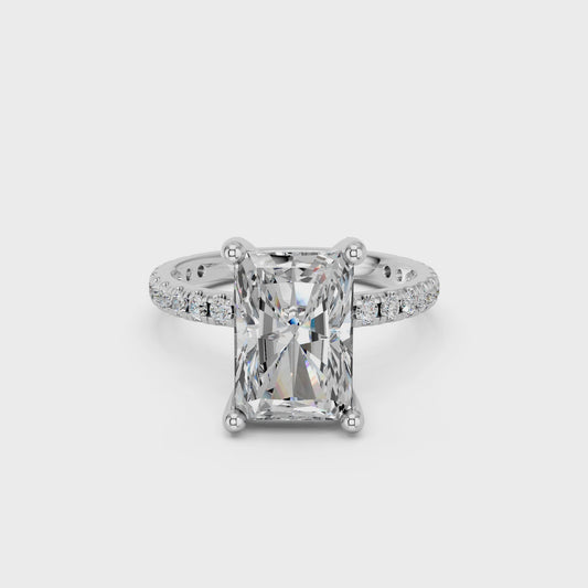 RADIANT HIDDEN HALO WITH SIDE STONE PAVE BAND RING 3.00 CTTW