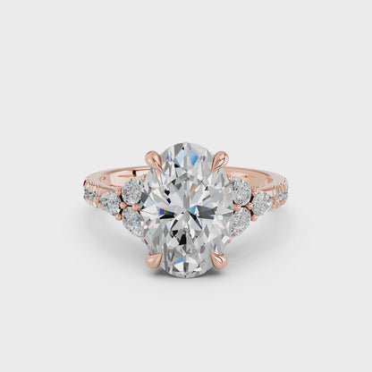 OVAL ENGAGEMENT RING WITH FLORAL SIDE CLUSTERS 3.00 CTTW