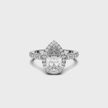PEAR HALO RING 3.00 CTTW