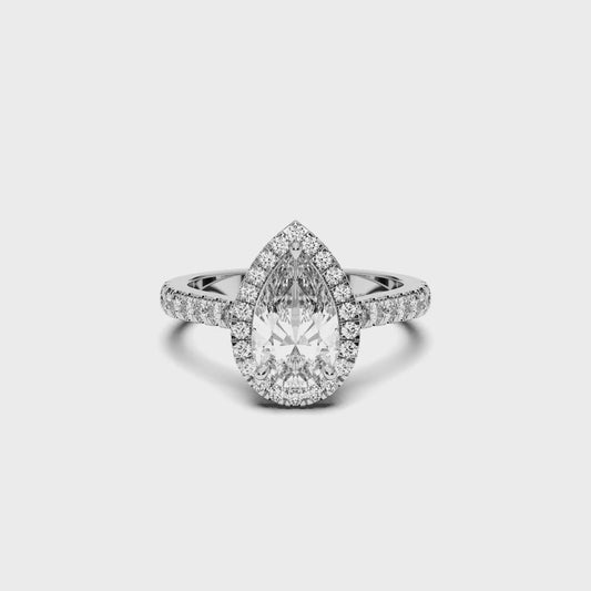 PEAR HALO RING 3.00 CTTW