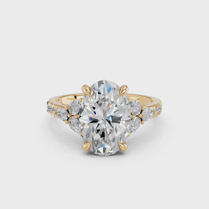 OVAL ENGAGEMENT RING WITH FLORAL SIDE CLUSTERS 3.00 CTTW