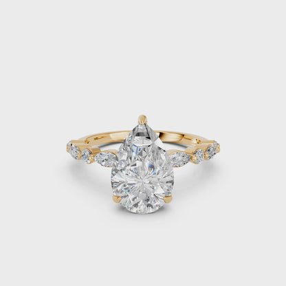 PEAR ENGAGEMENT RING WITH MQ/RD SIDE STONE 2.00 CTTW