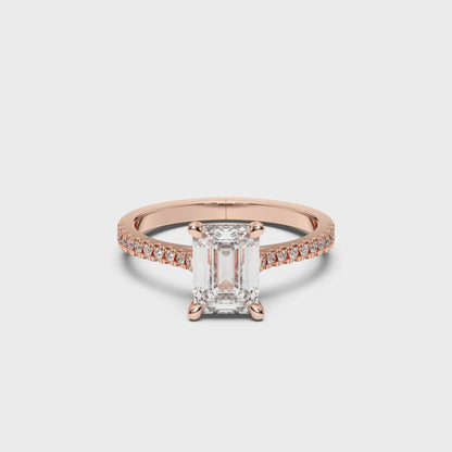 EMERALD HIDDEN HALO WITH SIDE STONE 3.00 CTTW