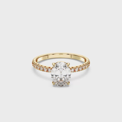 OVAL SIDESTONE RING (THIN) 1.00 CTTW