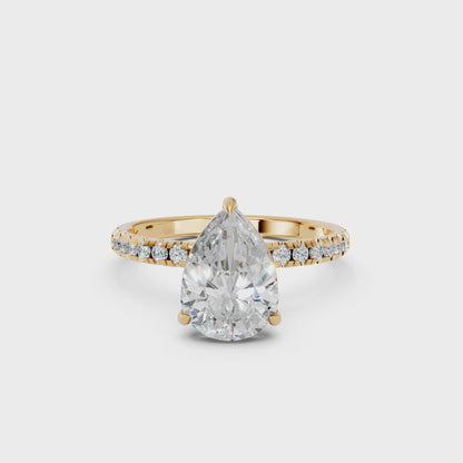 PEAR SIDESTONE RING (THIN) 3.00 CTTW