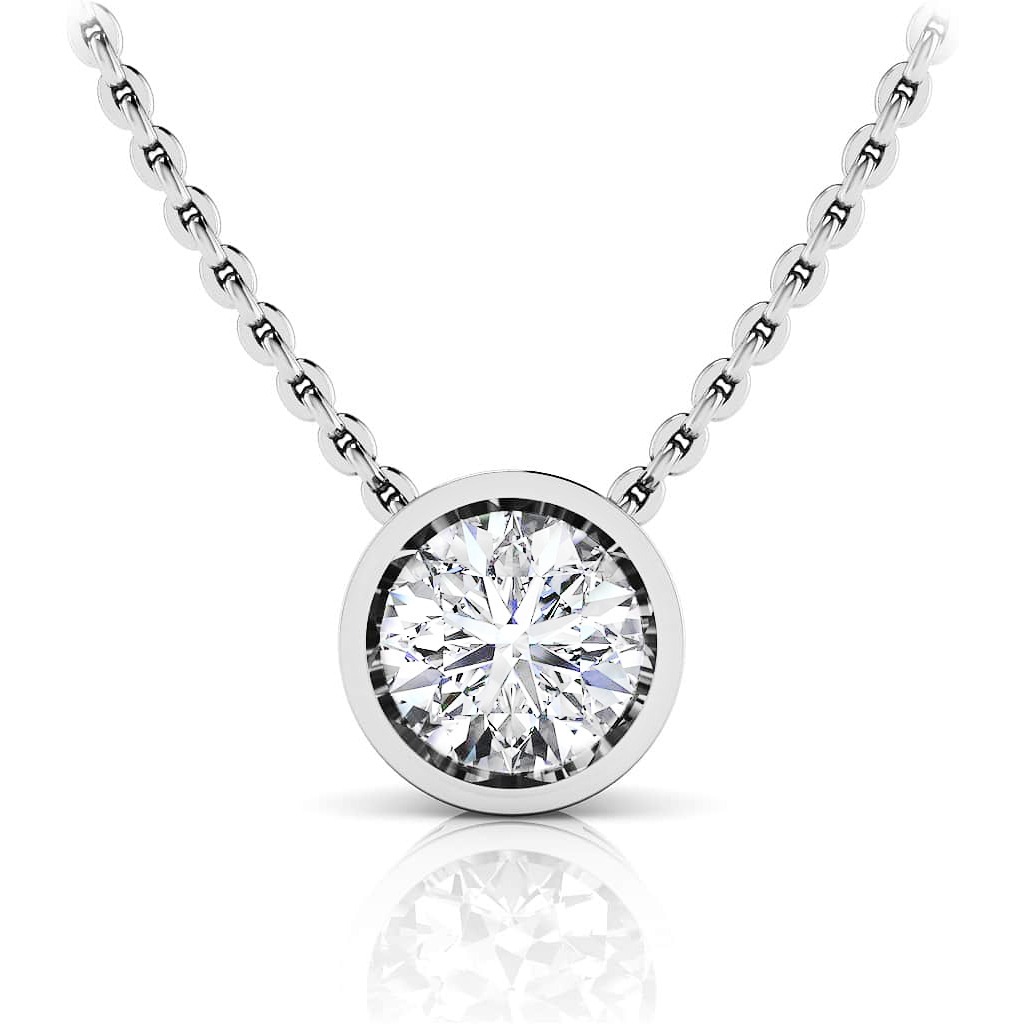 Bezel Set Round Diamond Solitaire Necklace Pendant, Gold Or