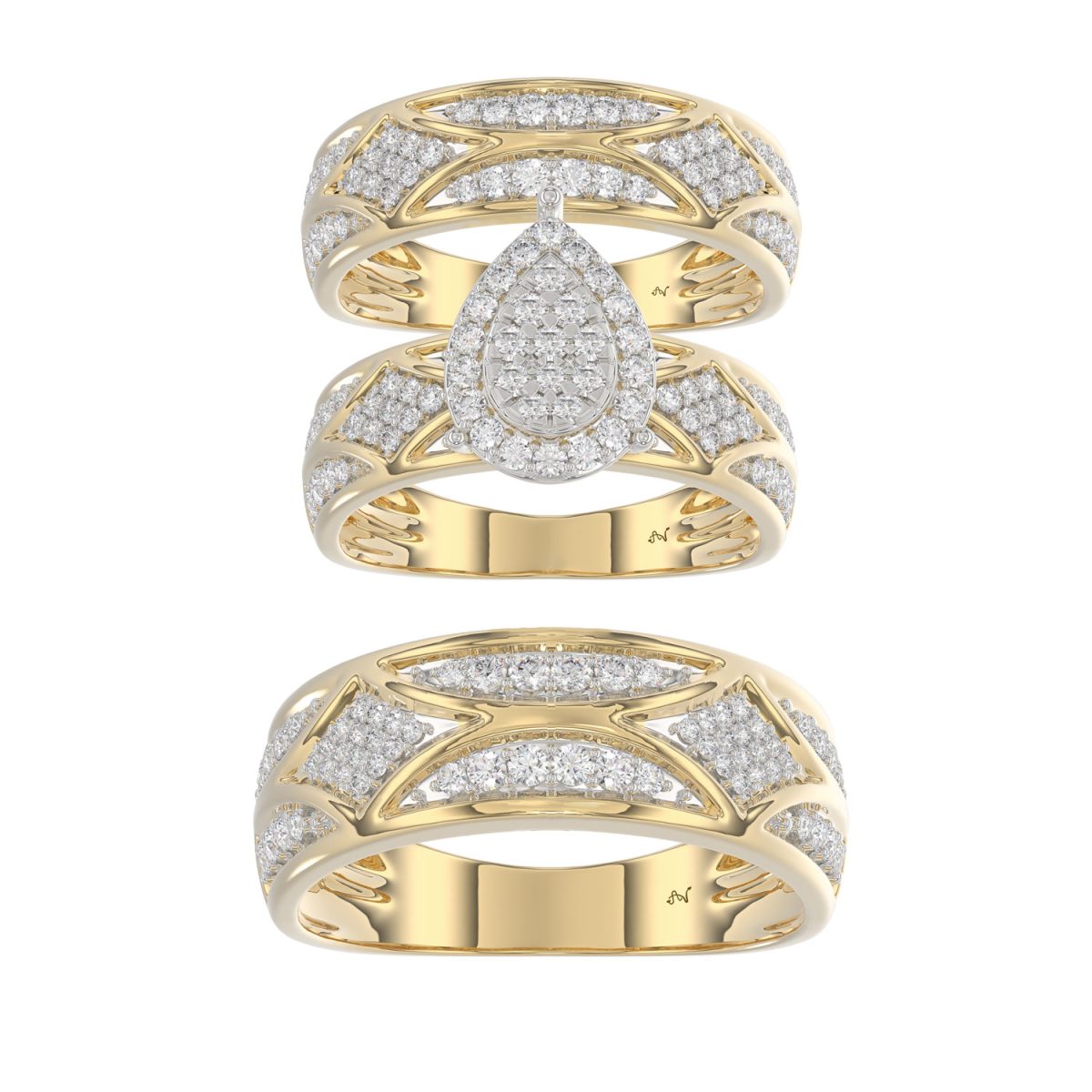 LADIES TRIO SET 1.33CT ROUND DIAMOND 10K YELLOW GOLD - Image 1